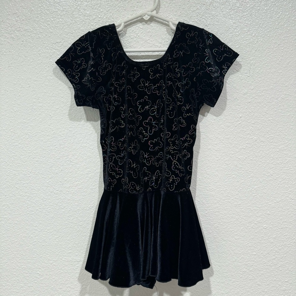 Kids Girls Black Rainbow Butterfly Figure Skating Dance Dress S 5/6